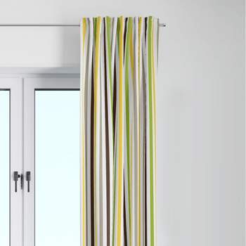 Bacati - Mod Stripes Green/yellow/chocolate Cotton Printed Single Window Curtain Panel
