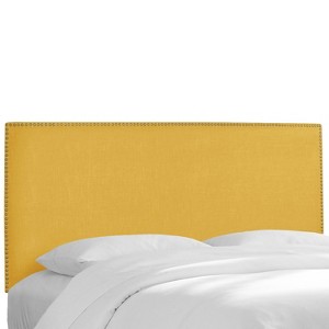 Custom Upholstered Nail Button Border Headboard - Linen French Yellow - Queen - Skyline Furniture