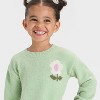 Toddler Girls' Flower Pullover Sweater - Cat & Jack™ Light Green - 2 of 4
