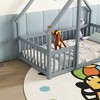 TIRAMISUBEST Twin/Full Size House-Shaped Floor Bed with Fence and Guardrails, Pine Wood House Floor Bed Montessori Bed with Roof Design - 4 of 4