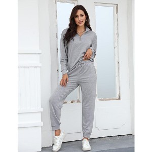 2 Piece Sweatsuits Outfits for Women 1/3 Zip Pullover Jogger Sets with Pockets - 1 of 4
