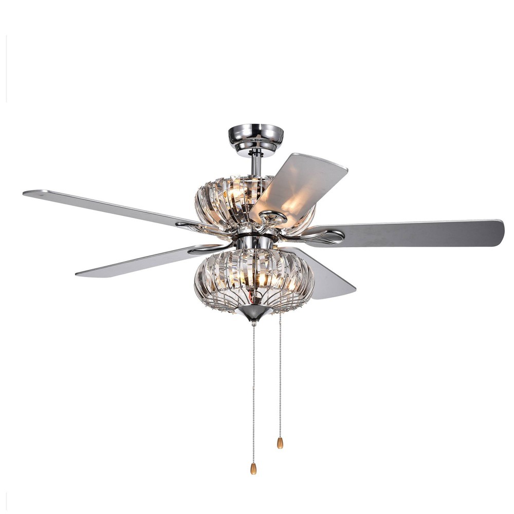 Warehouse Of Tiffany Kyana Chrome Crystal 6-Light 52" Ceiling Fan with Pull Chain