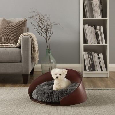 Small Dark Brown Bent Wood Faux Fur Dog Bed