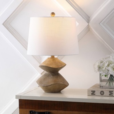 JONATHAN Y Laken Minimalist Coastal Resin/Iron 3-Stack Cairn (Includes LED Light Bulb) Table Lamp Brown Wood Finish