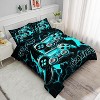 Gaming Comforter Set Full Size – 3Pcs Video Gamepad Bedding with Neon Geometric Honeycomb Design, Boys Men Quilt Set with 2 Pillowcases - 3 of 4