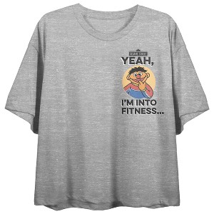 Sesame Street Pizza Fitness Crew Neck Short Sleeve Gray Heather Women's Crop Top - 1 of 4