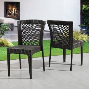 Outdoor Dining Chairs Set of 2, Stackable Dining Chairs with Rattan and Steel Frame, for Patio, Garden, Balcony-Tanpinhause - 1 of 4