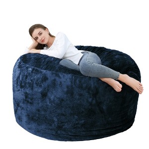 Bean Bag Covers Only, Adult Bean Bag Chair Cover No Filler, Round Soft Fluffy Faux Fur Beanbag Lazy Sofa Bed Cover - 1 of 4