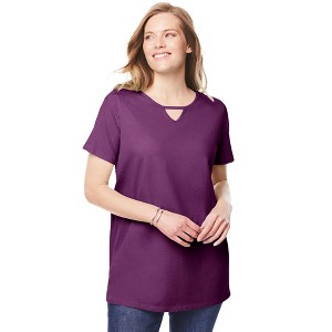Woman Within Perfect Short-Sleeve Keyhole Tee - 1 of 4