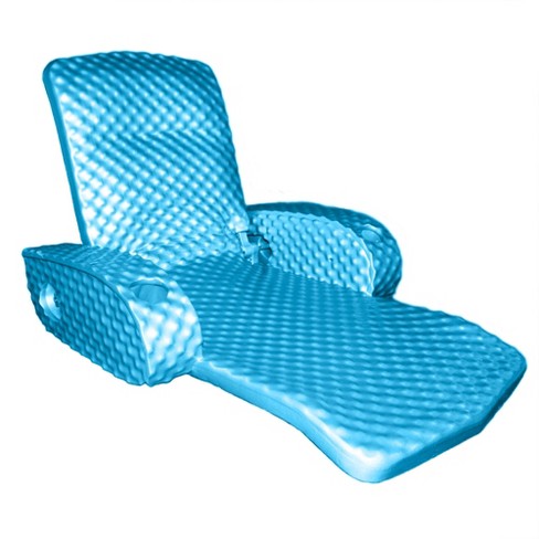 TRC Recreation Super Soft Portable Floating Swimming Pool Water Lounger Comfortable Adjustable Recliner Chair with 2 Armrest Cup Holders Marina Blue