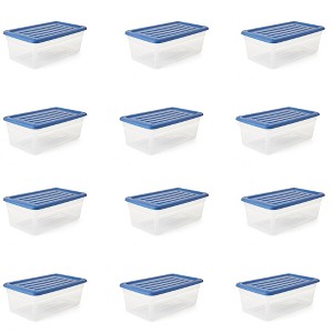 Gracious Living 1.5 Gal Clear Plastic Shoebox Storage Bin Tote w/Lid (12 Pack) - 1 of 4
