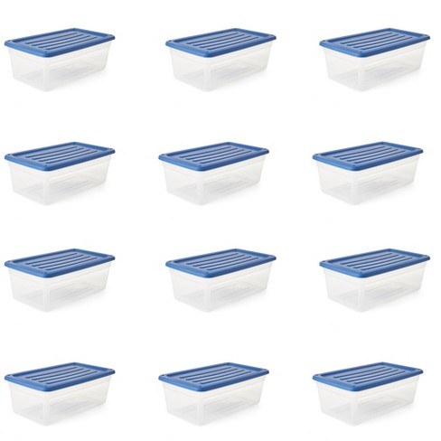 Gracious Living 6 Quart Clear Plastic Storage Bin Container + Blue Lid (12  Pack)