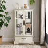 Lighted Glass Display Curio Cabinet with Adjustable Shelves,2-Door 1-Drawer,Mirrored Back for Living Room Storage-Baofuwish - 2 of 4