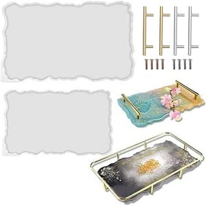 JDICTION 14" XL Rectangle Silicone Mold Set - 2 Sizes Geode Tray With Gold/Silver Handles For Epoxy Resin DIY - 1 of 4