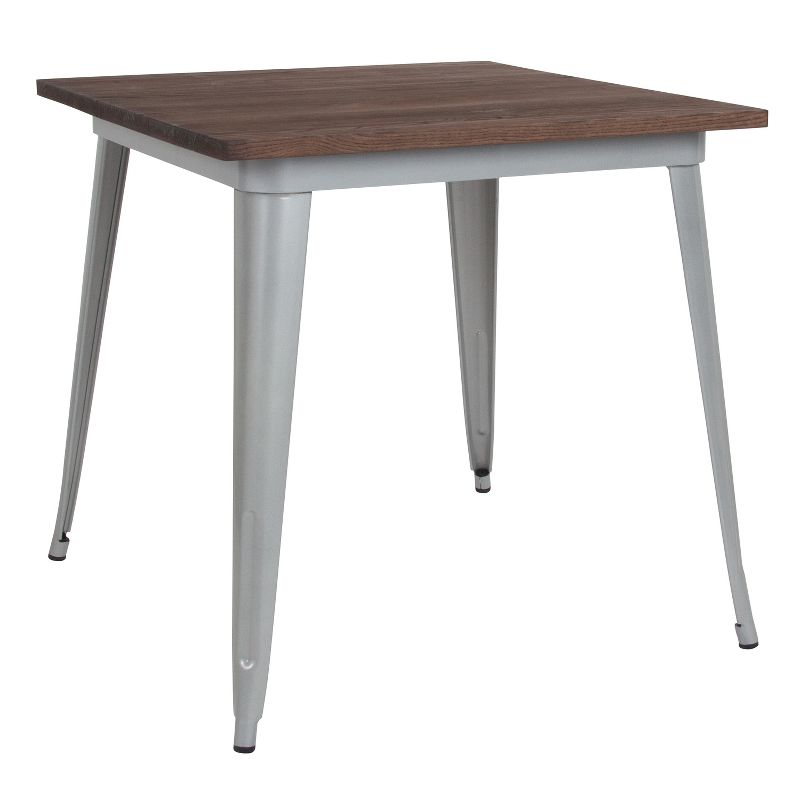 Emma and Oliver 31.5" Square Metal Indoor Table with Rustic Wood Top, 1 of 6