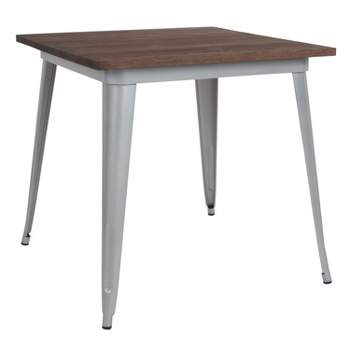 Emma and Oliver 31.5" Square Metal Indoor Table with Rustic Wood Top