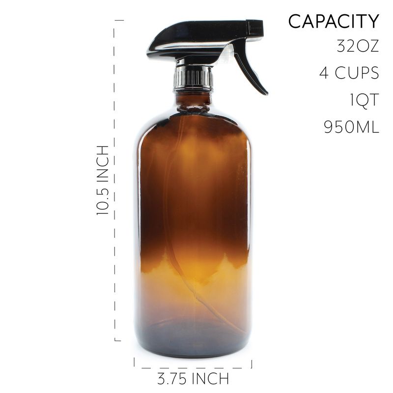 Cornucopia Brands 32oz Glass Spray Bottles, Quart Bottles w/ 3-Setting Adjustable Trigger Sprayers, 2 of 7