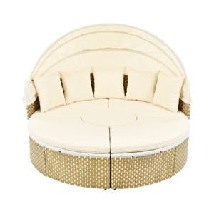Nestfair Wicker Outdoor Round Sectional Daybed with Retractable Canopy Cushions - 1 of 4