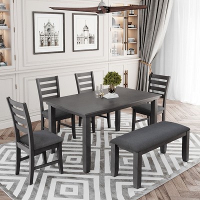 NicBex Dining Table Set for 6 Rustic Wood Dining Room Table and Chairs with Bench for Kitchen