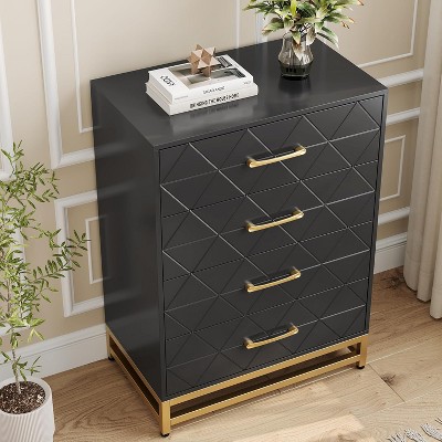 4-Drawer Dresser for Bedroom, Modern Wood Chest with Metal Handles, Sturdy Frame Storage for Closet, Hallway, Living Room