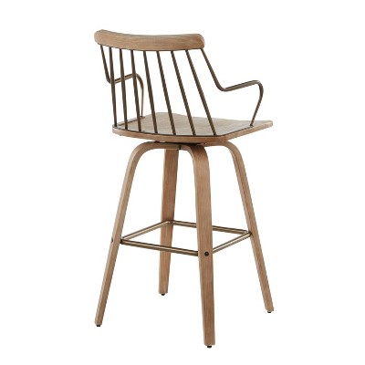 Preston White Washed Wood and Metal Swivel Counter Stool