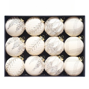 12ct Christmas Balls Ornaments Decor Set, Flock Painted Xmas Balls Hanging Tree Ornaments for Christmas Tree Wreath Garland, Red White, 3.15in/8cm - 1 of 1