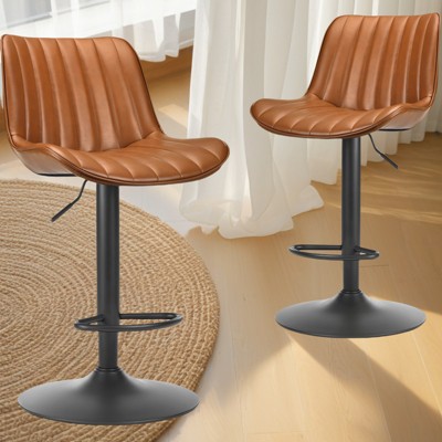 FONTOI Adjustable Counter Stools Set of 2 with Back, Industrial Bar Stools for Kitchen Island, Brown, 14.2"*35.8"*17.3"