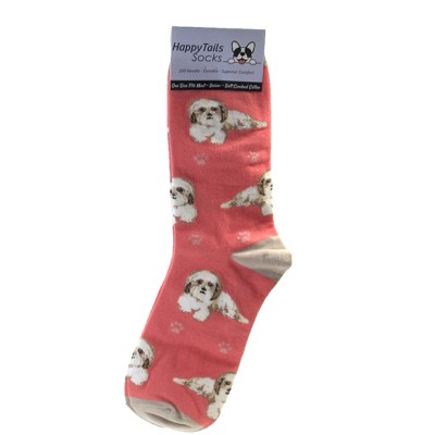 Novelty Socks 14.0" Tan & White Shih Tzu Socks Happy Tails E & S Pet  -  Socks