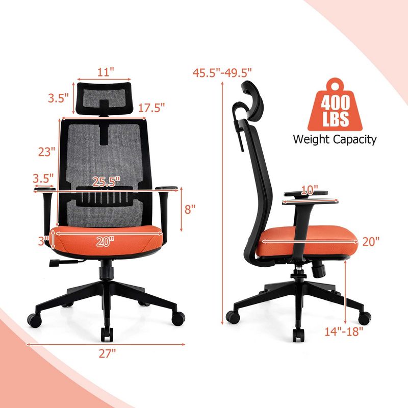 Costway Mesh Office Chair Big Tall Ergonomic Executive Chair Height Adjustable 400 lbs, 3 of 11