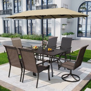 7pc Outdoor Dining Set with Steel Rectangle Table with Rattan Chairs - Captiva Designs - 1 of 4