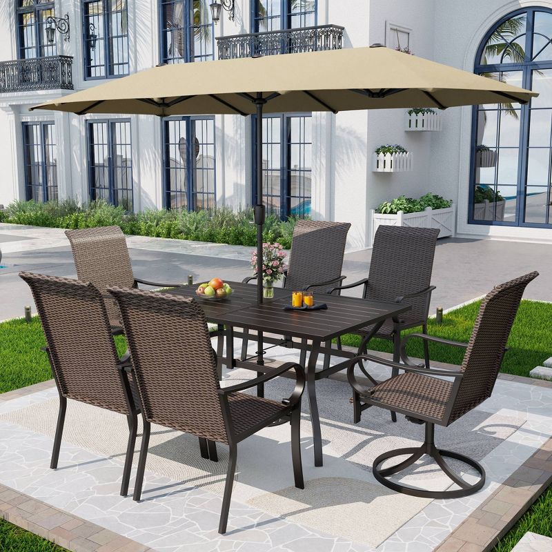 7pc Outdoor Dining Set with Steel Rectangle Table with Rattan Chairs - Captiva Designs, 1 of 11