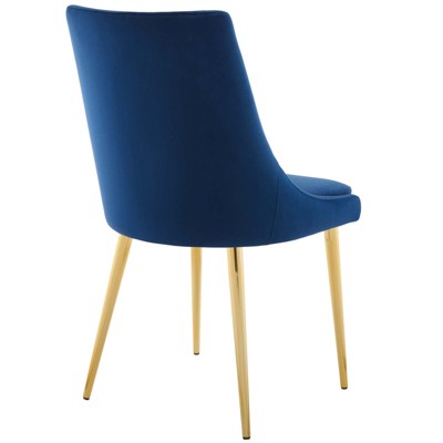 Navy Velvet Upholstered Dining Chair with Gold Metal Legs