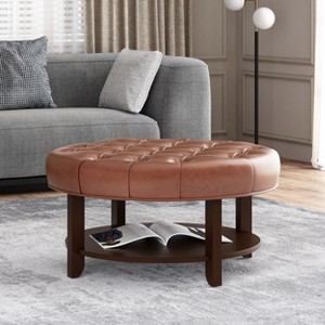 CAVINAS Modern Round PU Leather Ottoman Bench with Storage Shelf,Upholstered Wooden Storage Ottoman for Living Room - 1 of 4