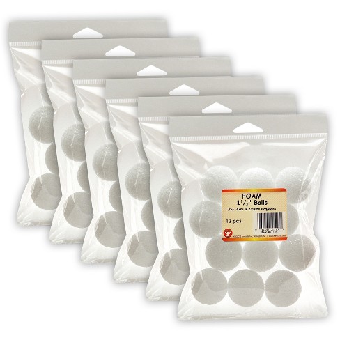 Hygloss Craft Foam Balls, 1-1/2 Inch, White, 12 Per Pack, 6 Packs