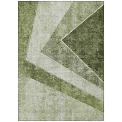 Olive Green And Artichoke Green Geometric Washable Indoor Outdoor Area Rug