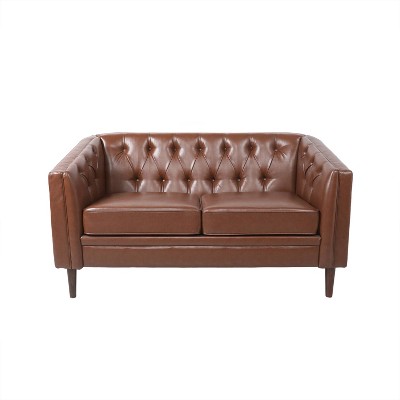 Christopher Knight Home Cantrell Faux Leather Tufted Loveseat cognac Brown/Espresso