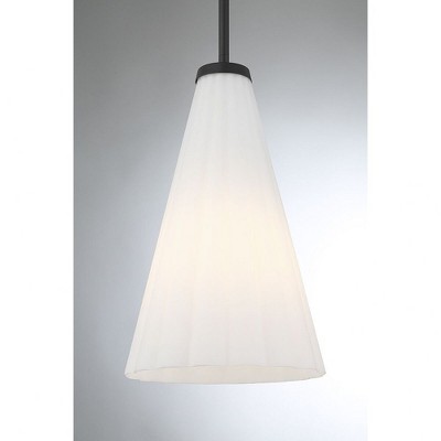 Elegant Bristol Fluted White Opal Glass Pendant with Matte Black Finish