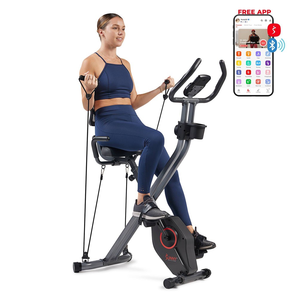 Sunny Health & Fitness Full Body Foldable Magnetic X-Bike Pro Exercise Bike - Black