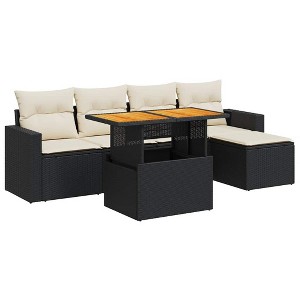 vidaXL Patio Sofa Set with Cushions Modular Outdoor Seating 6 Piece Poly Rattan - Black and Cream with Storage - 1 of 4