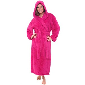 ADR Women's Robe, Plush Fleece Women's Bathrobe with Hood, Long Fluffy Fuzzy Bath Robe Pink Purple Plus Size - 1 of 4