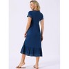 INSPIRE CHIC Women's Summer V Neck Short Sleeve Contrast Trim A Line Midi Summer Dress with Pockets - 4 of 4