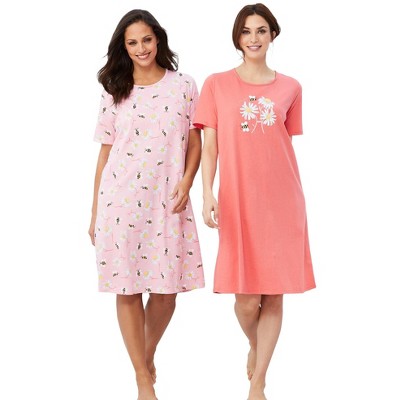 Dreams & Co. Plus Size 2-Pack Short-Sleeve Sleepshirt