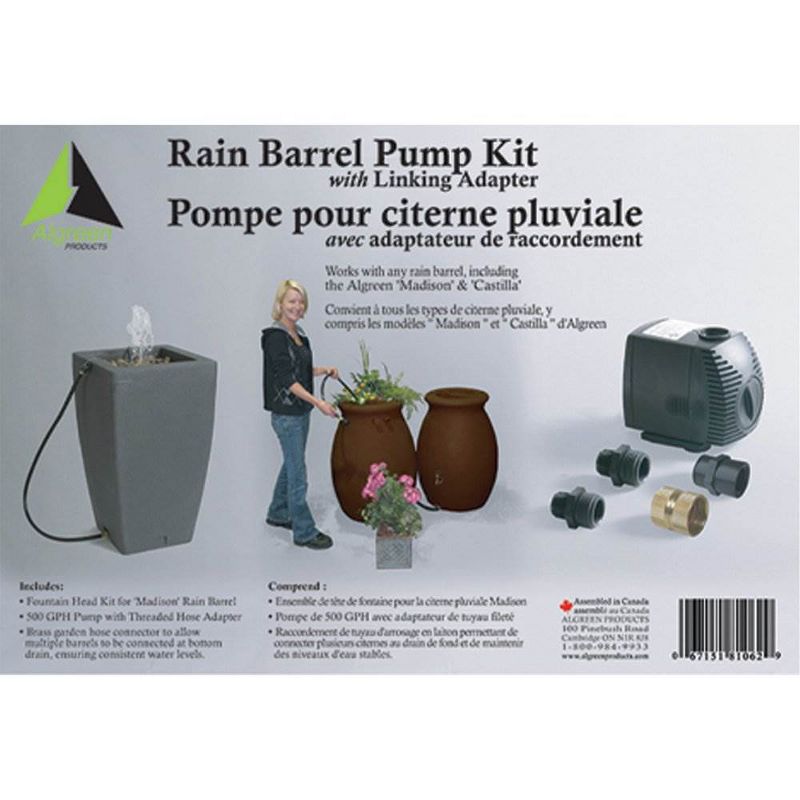 Algreen 500GPH Watering System Pump + 80 Gallon Rain Water Collection Barrel, 3 of 7