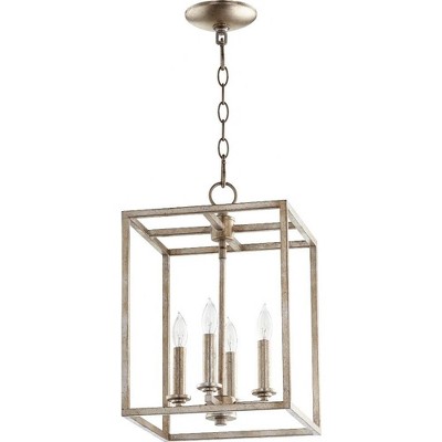 Quorum Lighting Cuboid 4 - Light Chandelier in  Aged Silver Leaf