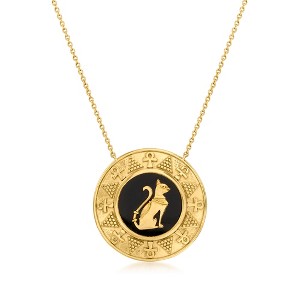 Ross-Simons Black Onyx Cat Medallion Necklace in 18kt Gold Over Sterling Size 18 - 1 of 4