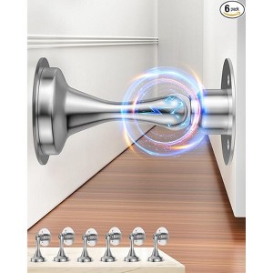 DOMETOUR Magnetic Door Stoppers 6 Pack, Stainless Steel, Heavy Duty, Floor/Wall Mount, No Drill, Adhesive & Screws, Strong Magnet (Silver) - 1 of 4