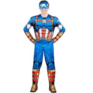 HalloweenCostumes.com Medium  Men  Adult Captain America Qualux Costume | Superhero Costumes, Red/Purple/Blue - 1 of 4