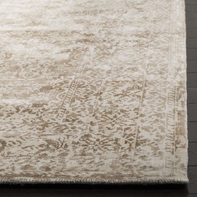 Ivory and Beige Hand-Knotted Wool and Viscose 8' x 10' Area Rug