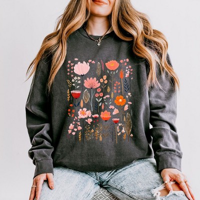 Simply Sage Market Women's Lightweight Garment Dyed Graphic Sweatshirt Pink Floral