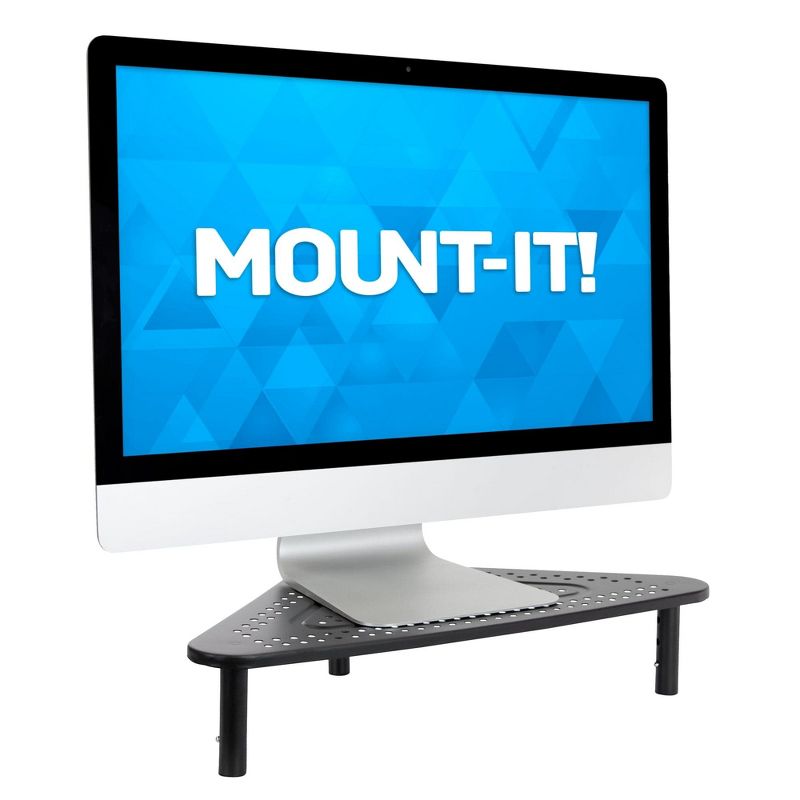 Mount-It! Corner Monitor Stand | Adjustable Height Corner Desk Shelf | Triangle Screen Riser, Ergonomic Space Saving Design, Ventilated | Black, 2 of 9